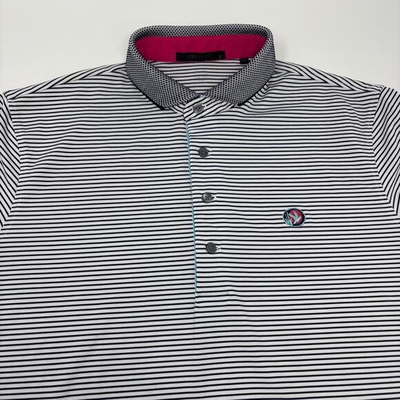 Greyson Men's Large Blue White Striped Short Sleeve Golf Polo Shirt - Picture 1 of 6